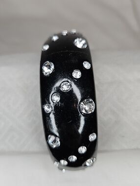 NOS Y2K Black Lucite Style Bangle Bracelet Rhinestone Bling - 8"